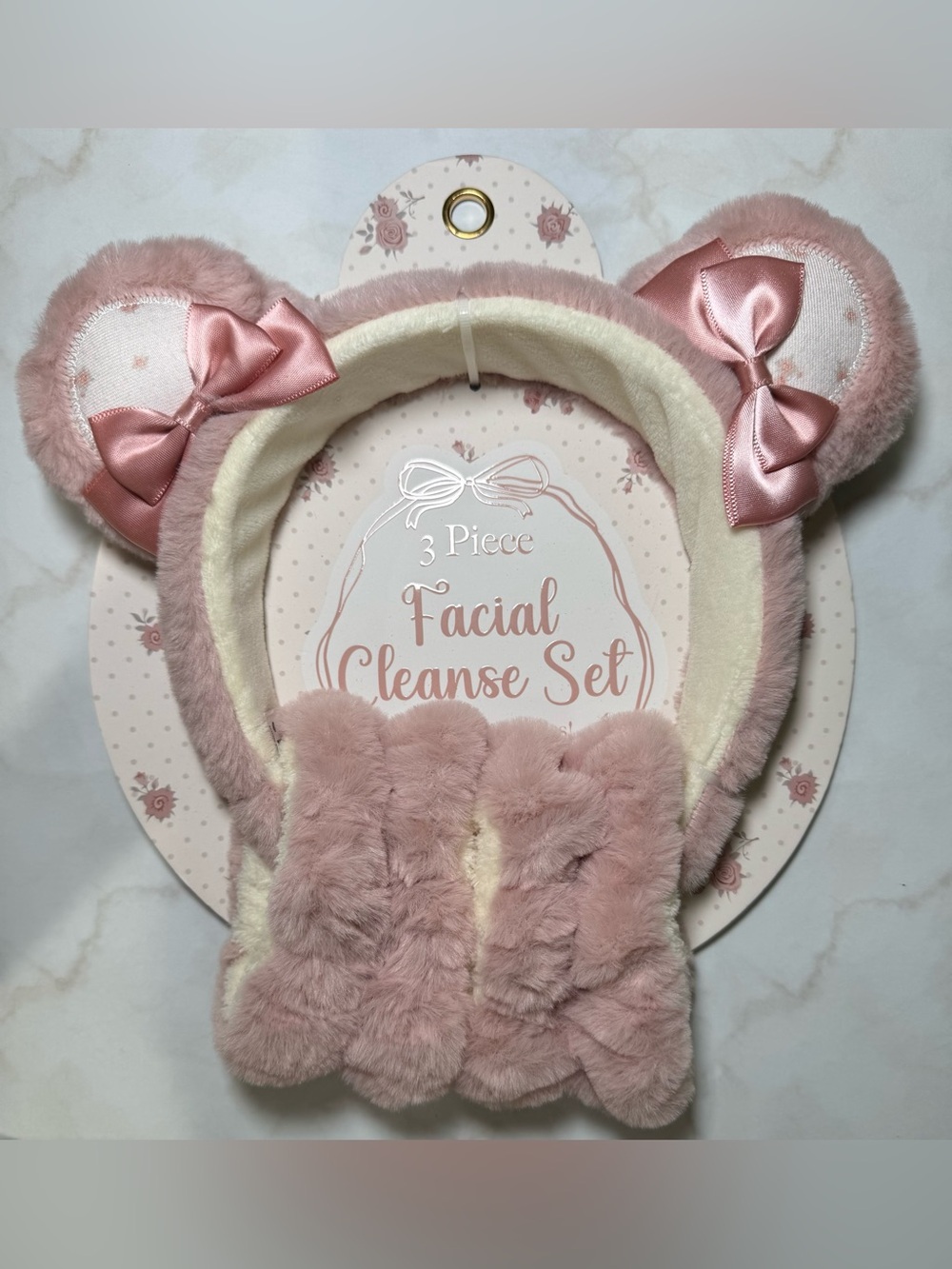 Facial Cleanse Set - Pink Plush Headband & Wristbands